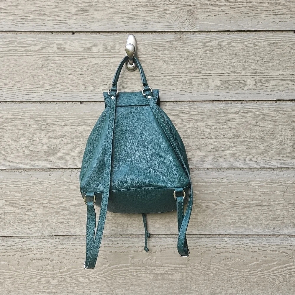 green genuine leather mini backpack made in Italy